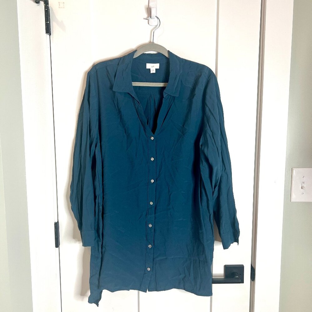J. Jill Dark Teal Button Up Long-Lined Rayon Tunic Top Size Women's XL